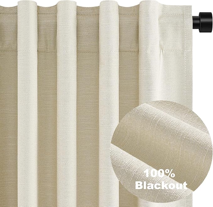 Cream Extra Long 132 Inch 100% Blackout Curtains - Image 8