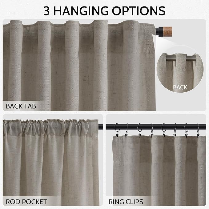 Nanspring Grey Beige Linen Curtains 84 Inches Long - Image 2