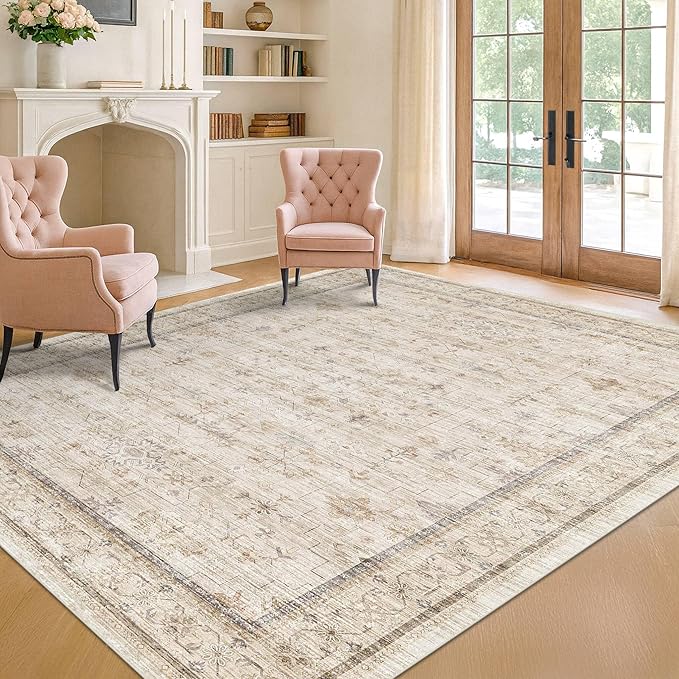 Washable Ivory 5x7 Rug for Bedroom, Home Office, Non Slip Dinning Rugs for - Image 6