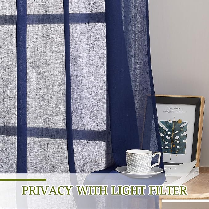 NICETOWN Natural Open Linen Weave Flax Textured Sheer Window Curtains, Medium - Image 3