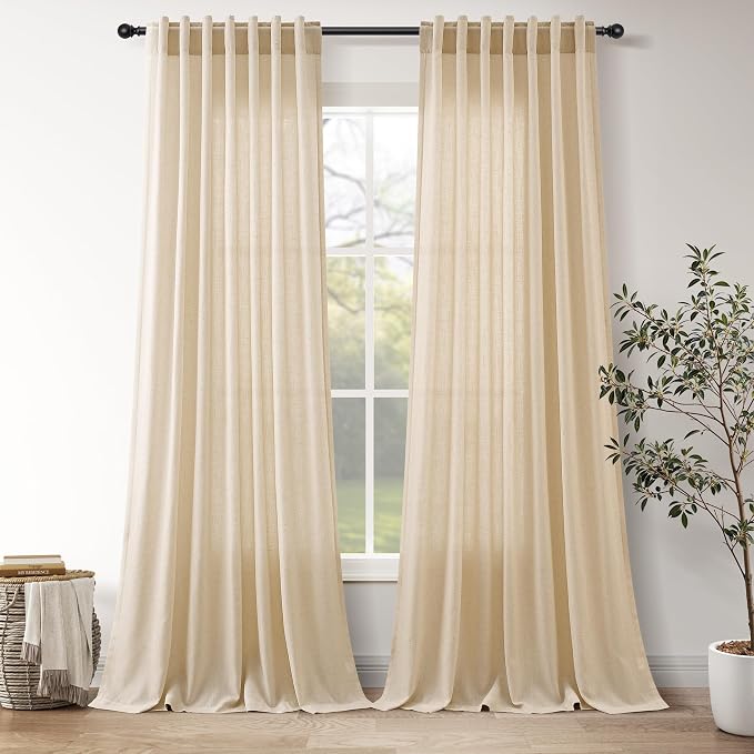 Extra Long Curtain 108 Inches Long Set Back Tab Tan Linen Drapes by Nanspring