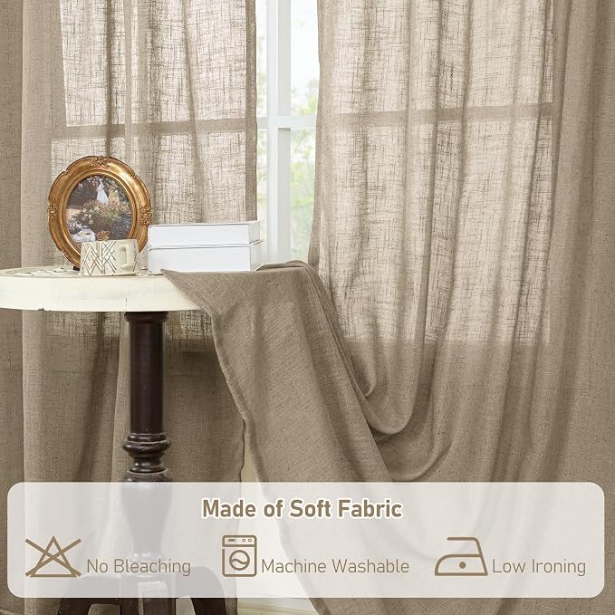 LAMIT Linen Curtains 68 Inch Length 2 Panels, Light Filtering Panels Back Tab - Image 8