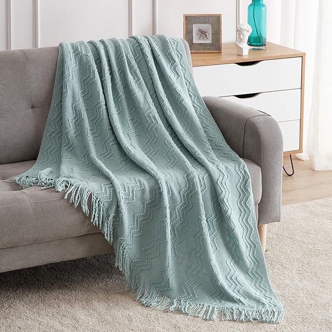 BOURINA Aqua Throw Blanket 60x80 Inches Throw Textured Solid Soft Sofa Throw by BOURINA