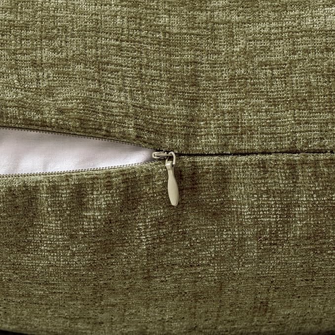 MIULEE Pack of 2 Couch Throw Pillow Covers 18x18 Inch Soft Olive Green Chenille - Image 3