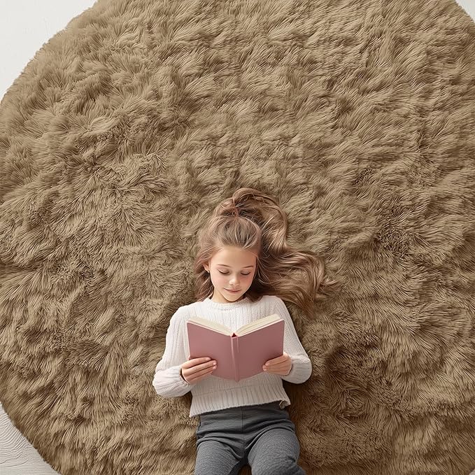 OLANLY Taupe Round Rugs for Bedroom by OLANLY