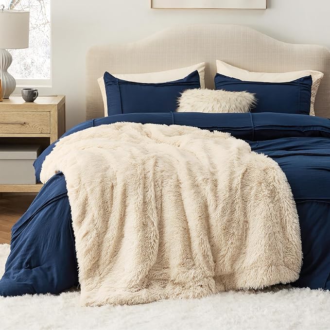 Bedsure GentleSoft Fluffy Beige Throw Blanket - Image 6