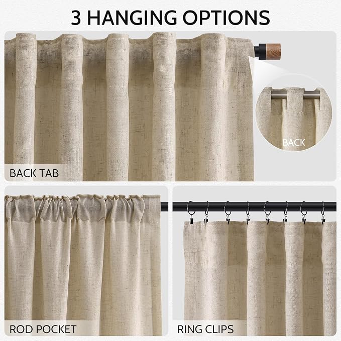 Taupe Burlywood Linen Curtains for Living Room 94 Inches Long Light Filtering - Image 2