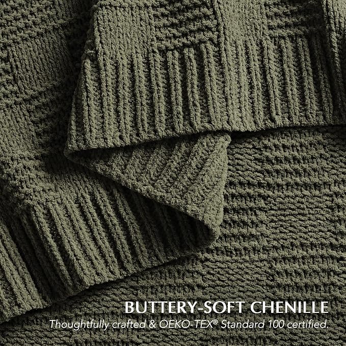 EVERGRACEHOME Modern Checkered Chenille Throw Blanket, Soft Cozy Plaid Knitted - Image 3