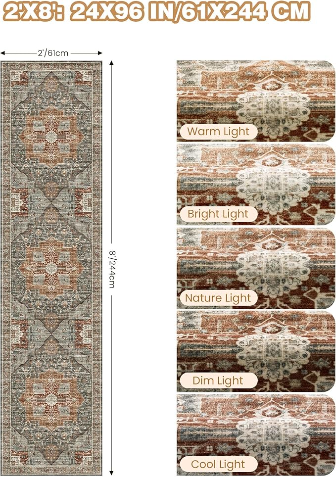 Runner Rug 2x8 Runners for Hallways Non Slip Washable, Vintage Hallway Runner - Image 2