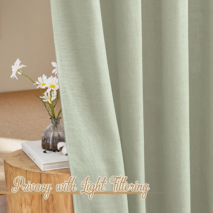 NICETOWN Sage Green Curtains for Living Room, Rod Pocket & Back Tab Natural - Image 7