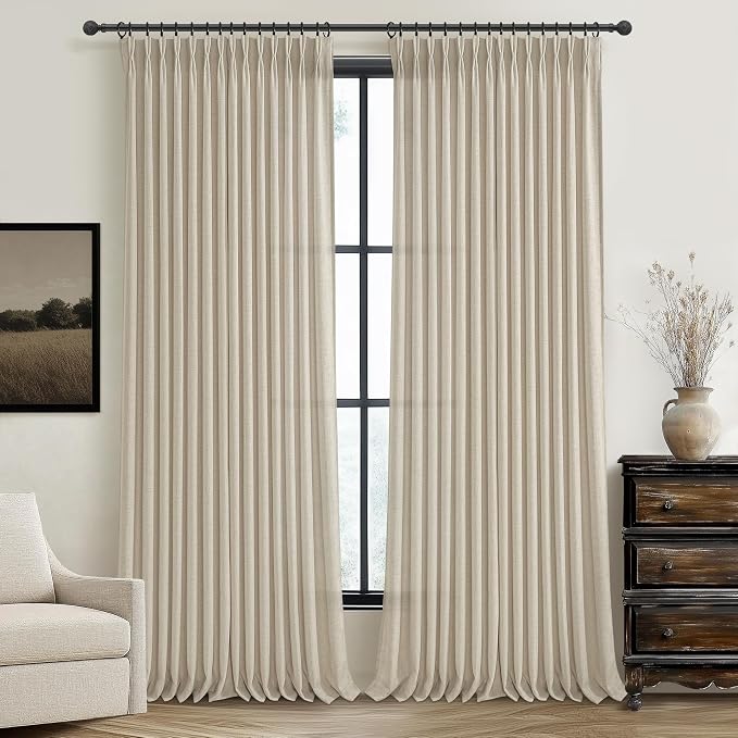 Pinch Pleated Warm Beige Sheer Curtains 102 Inches Long by PleatedDrapes