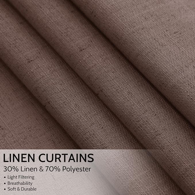 Nanspring Cappuccino Linen Curtains 84 Inch Length 2 Panels Set - Image 2