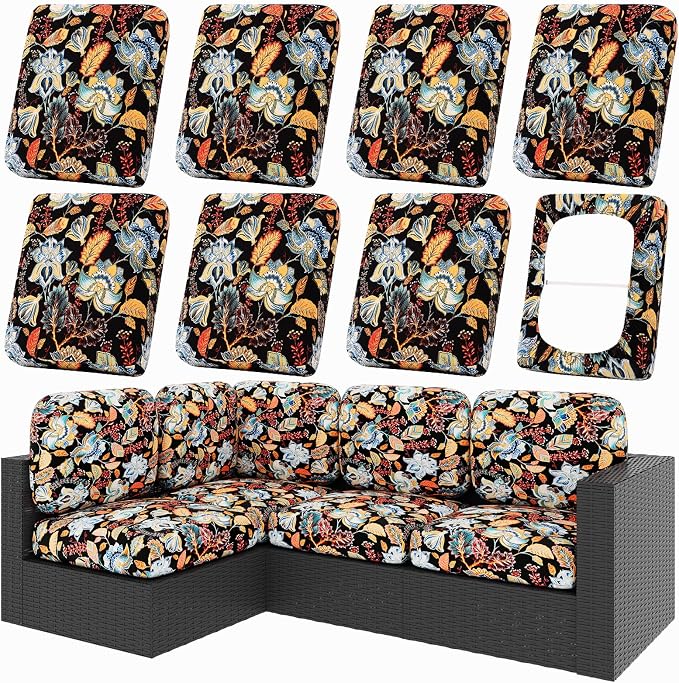 hyha 8Pcs Patio Cushion Covers, Stretch Outdoor Couch Cushion Covers Replacement by hyha