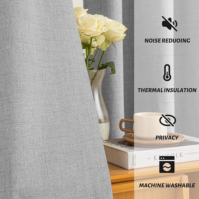Yakamok Dove Grey Linen Curtains 100% Blackout 90 Inches Long, Room Darkening - Image 5