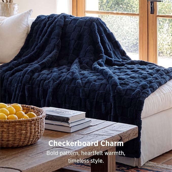 Bedsure GentleSoft Navy Blue Throw Blanket - Image 3