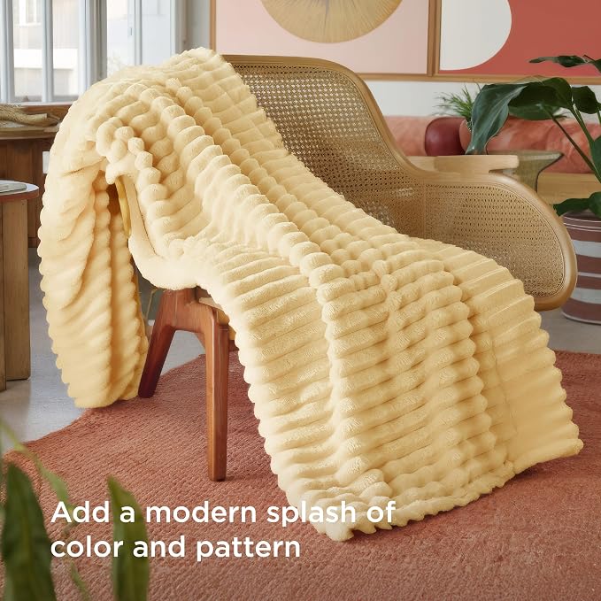 Bedsure GentleSoft Custard Yellow Fleece Twin Blanket - Image 3
