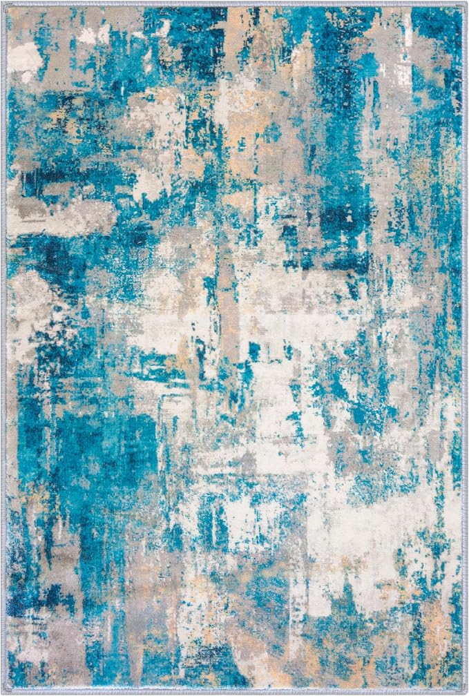 KOZYFLY Modern Abstract Area Rugs 8x10 Turquoise/Beige/Grey/Yellow Machine - Image 9