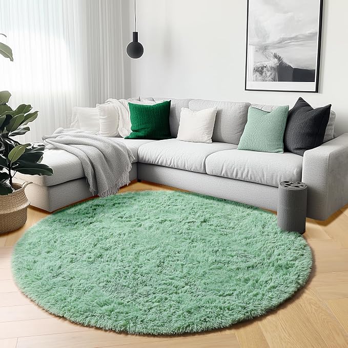 ONASAR Sage Green Round Area Rugs 6ft, Fluffy Soft Bedroom Circle Rug - Image 4