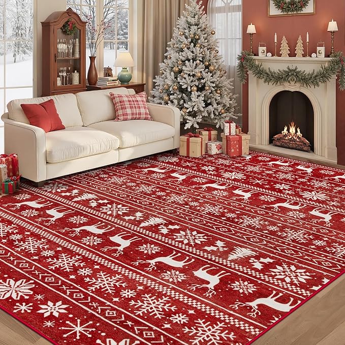 Christmas Rug 6x9 Washable Rugs, Boho Christmas Tree Snowflake Rug Non-Slip by VECARF