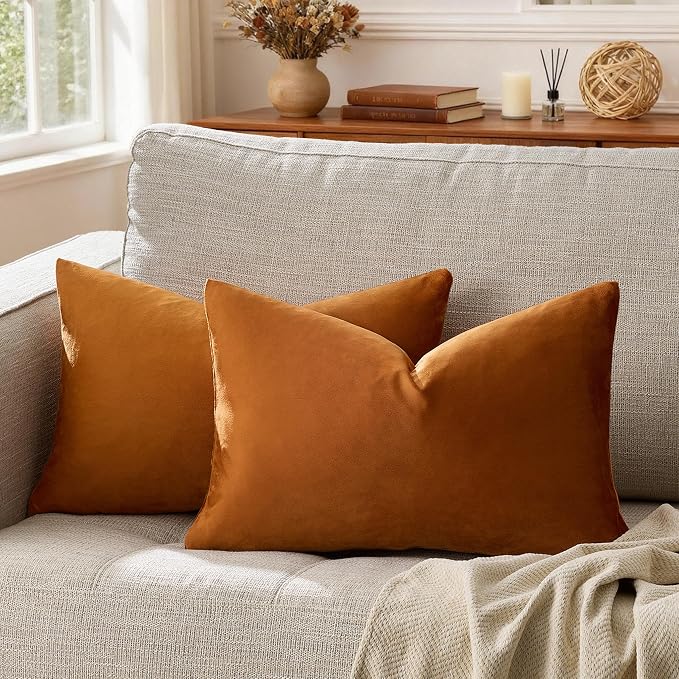 GIGIZAZA 12x20 Dark Burnt Orange Pillow Covers Velvet Lumbar Pillow Decorative - Image 5