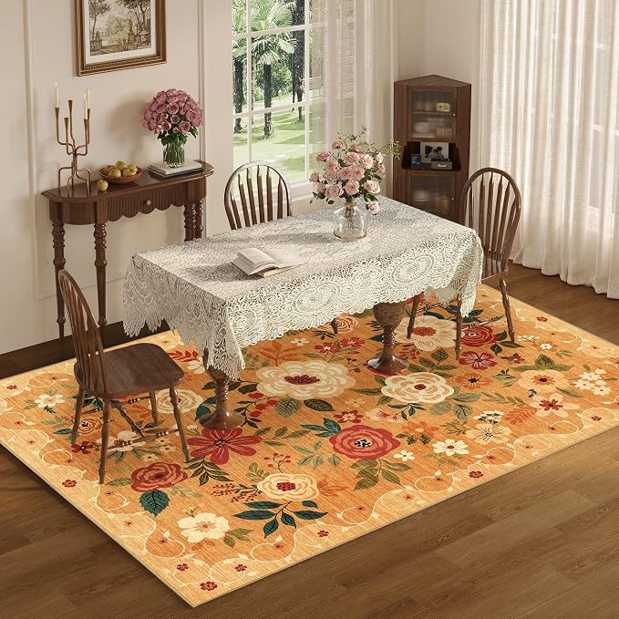 DUKINO 8x10 Area Rugs, Floral Washable Living Room Rug Non Slip, Stain Resistant - Image 8