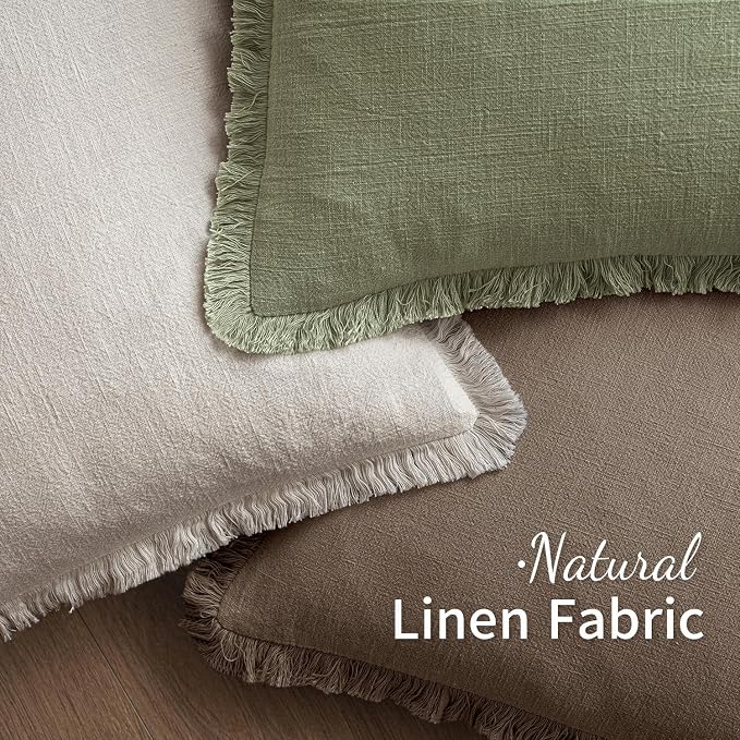 MIULEE Decorative Throw Pillow Covers Neutral Linen Fringe Throw Pillows Set of - Image 4