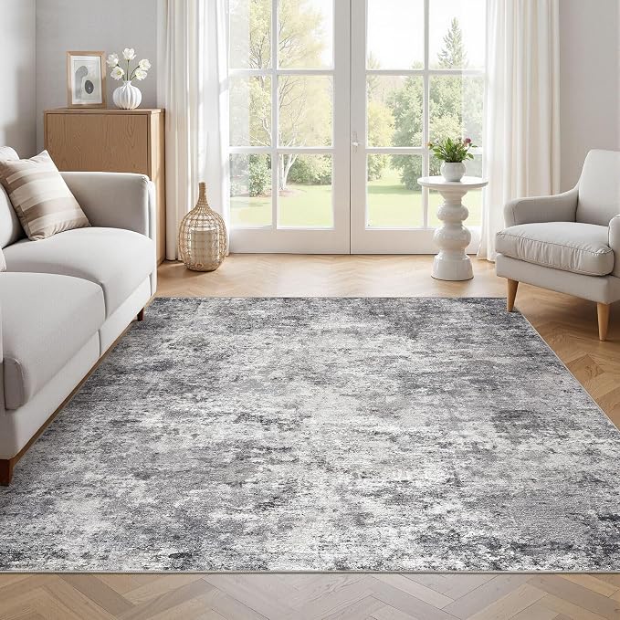 UERMEI Square Area Rugs : Washable 6x6 Neutral Modern Abstract Carpet - Image 4