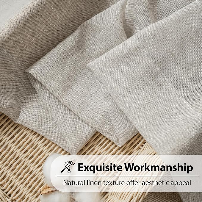 FMFUNCTEX Linen Sheer Curtains for Bedroom, Rod Pocket 2 Panels Set - Image 9