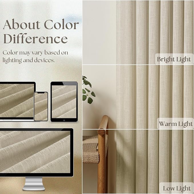 108 Inch Neutral Linen Curtains 2 Panels Set Pinch Pleated | Memory Training - Image 4