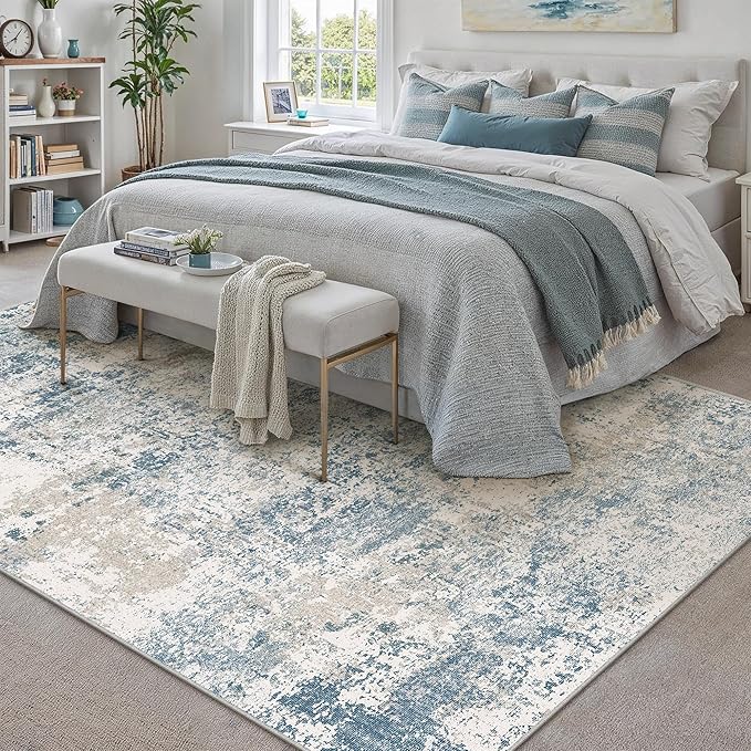 PureCozy Blue 8x10 Area Rug Washable Modern Abstract Living Room Carpet Non - Image 3
