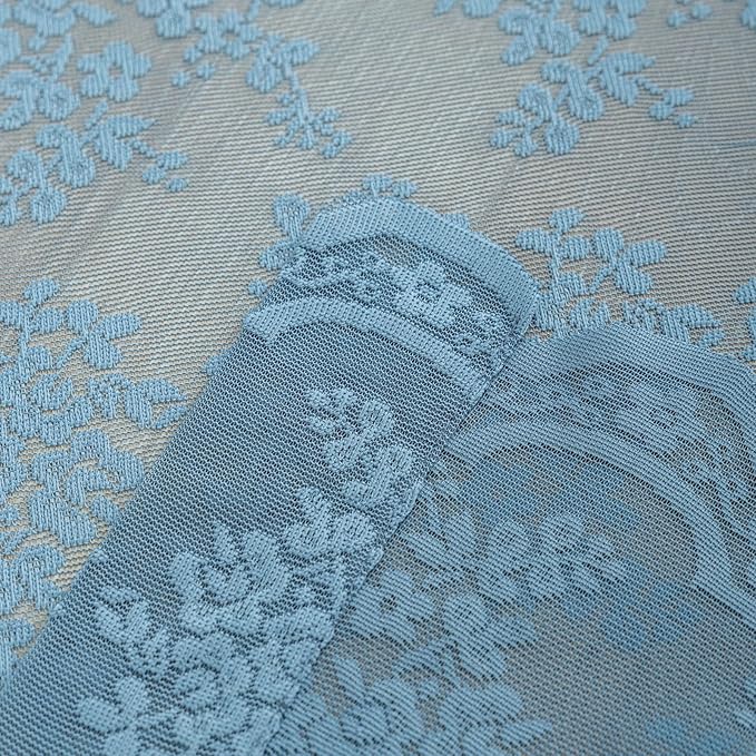 YJ YANJUN Vintage Lace Curtains 84 Inch Length-Dusty Blue Floral Sheer Curtains - Image 6