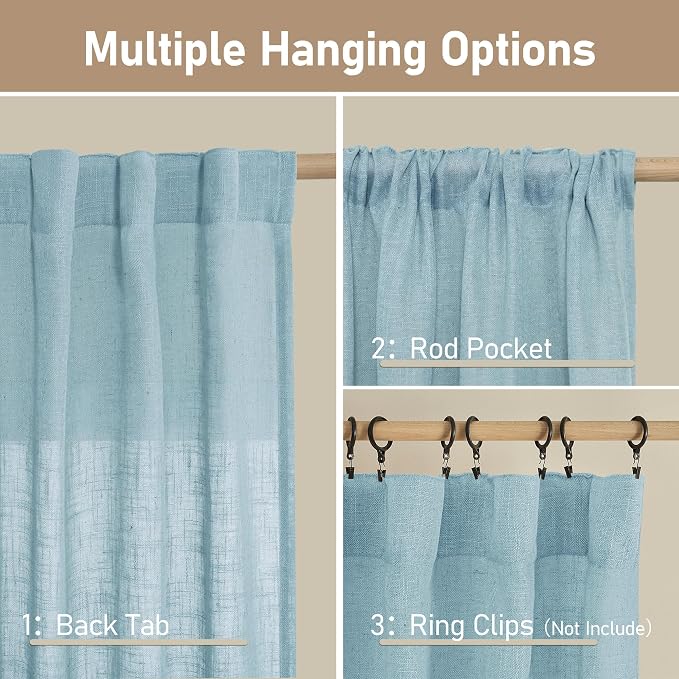 LAMIT Stone Blue Linen Curtains 90 Inch - Image 3