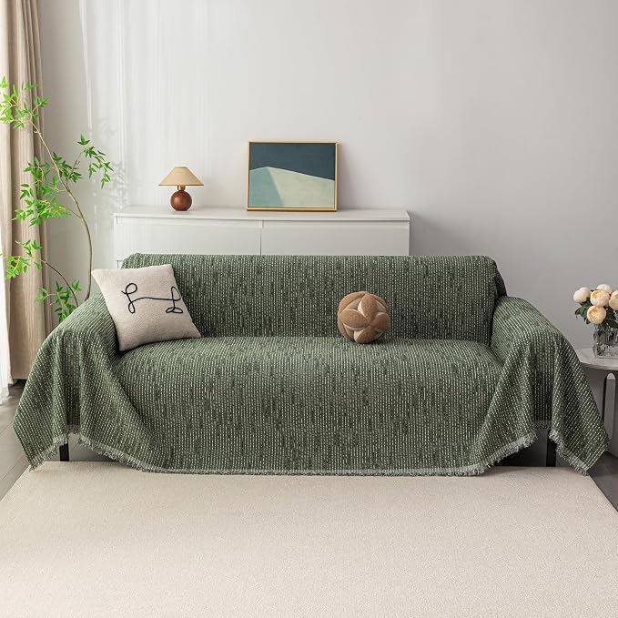 MYSKY HOME Loveseat Cover Moss Green Couch Cover Sectional Couch Covers - Image 2