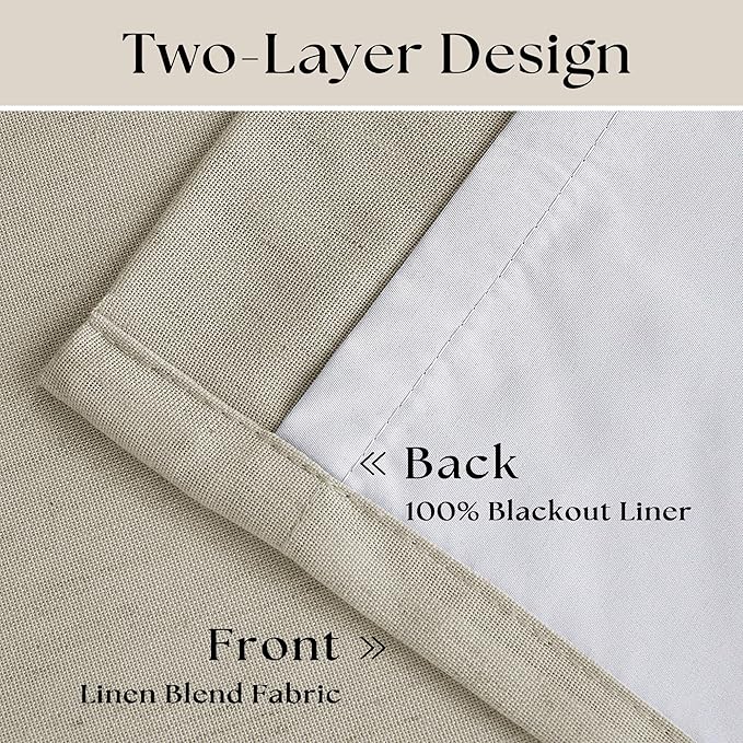 Oatmeal Linen Blackout 120 Inch Curtains - Image 4