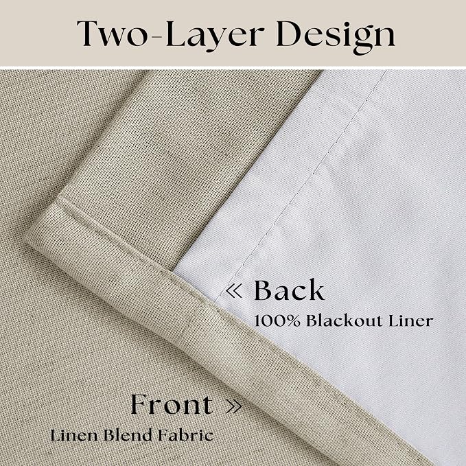 Oatmeal Pinch Pleated Linen Blackout Curtains 102 Inches Long - Image 4