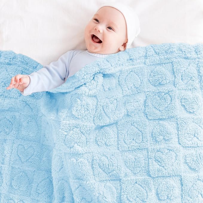 Sherpa Fleece Baby Blanket Heart Checkered Blanket, Ultra Soft Fluffy Premium - Image 3