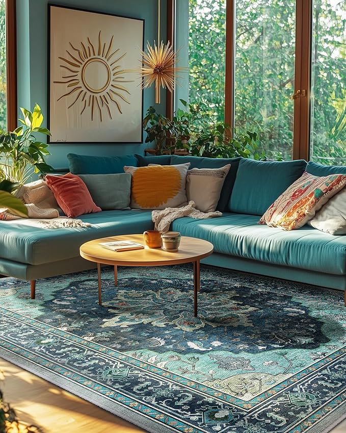 Area Rugs 6'x9' Washable Non-Slip, Floral Vintage Distress Print Pattern - Image 4