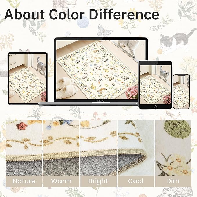 Cat 8x10 Area Rugs for Living Room, Machine Washable Animal Floral Vintage Rug - Image 8