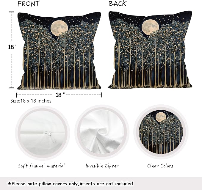 Rustic William Morris Night Moon Forest Green Decor Pillow Covers 18x18 Set of 2 - Image 2