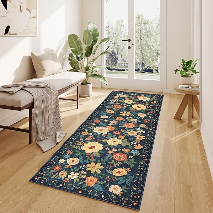 DUKINO 2x6 Runner Rug for Hallway Washable Kitchen Rugs Non Slip, Floral Indoor - Image 6