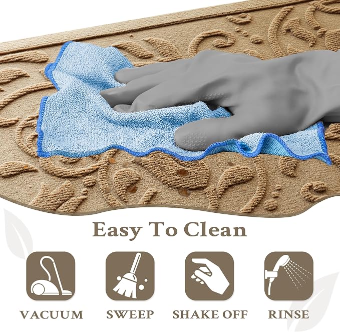 Boho Beige Floral Leaves Outdoor Indoor Entrance Doormats, Absorbent Durable - Image 6