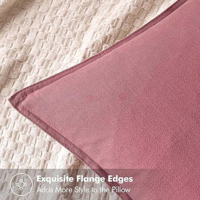 MIULEE Decorative Linen Pillow Covers 18x18 Inch Cranberry Red ​Boho Farmhouse​ - Image 2