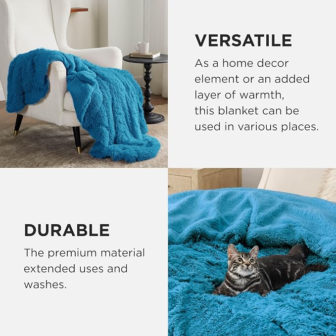 Bedsure GentleSoft Fuzzy Sherpa Faux Fur Twin Blanket Bright Blue Cozy Gifts - Image 5