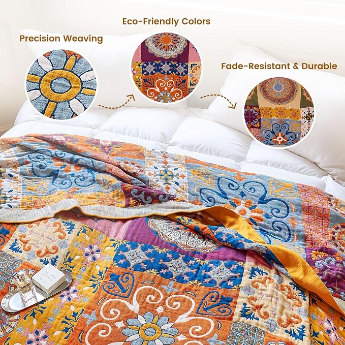 MSGKV Boho Throw Blanket for Bed 60"x80" 100% Cotton Couch Blanket Spring - Image 3