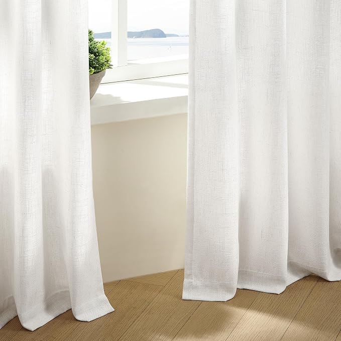 Beige White Pinch Pleated Linen Curtains 96 Inches Long 2 Panels | Light - Image 7