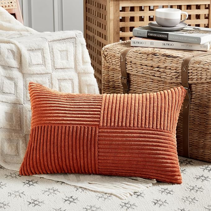 Fancy Homi Set of 2 Burnt Orange Lumbar Decorative Throw Pillow Covers 20x28 - Image 2