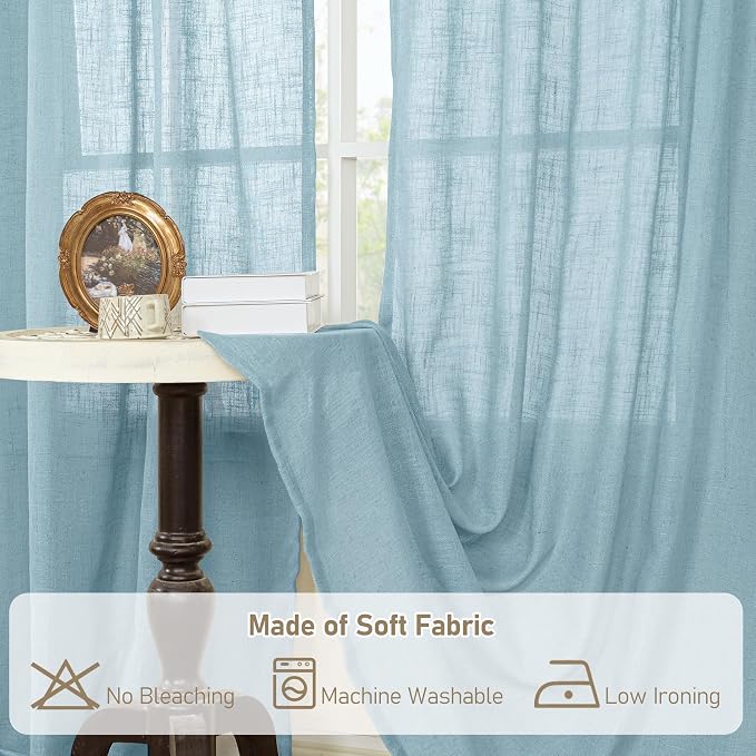 LAMIT Stone Blue Linen Curtains 54 Inch Length 2 Panels, Light Filtering Panels - Image 8