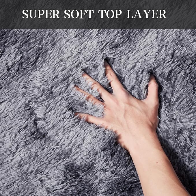 KNZE 9X12 Feet High Pile Tie-Dye Rug, Dark Grey, Area Rug - Image 6