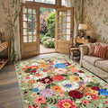 Floral Machine Washable Rug Green, 3x5 Rug Non Slip Soft Bedroom Rugs by WelcometoBabovid