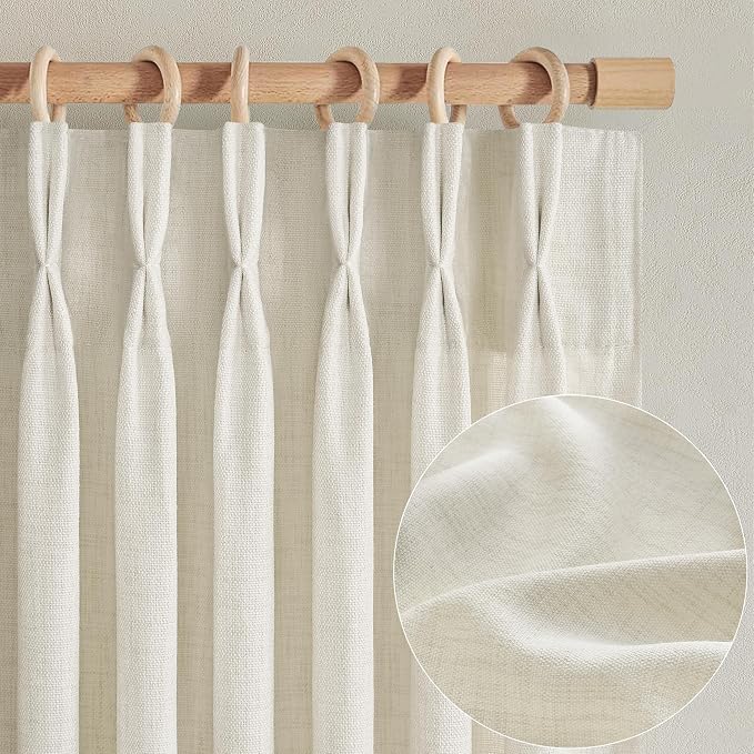 PleatedDrapes Cream Linen Farmhouse 120 Inch Curtains - Image 3